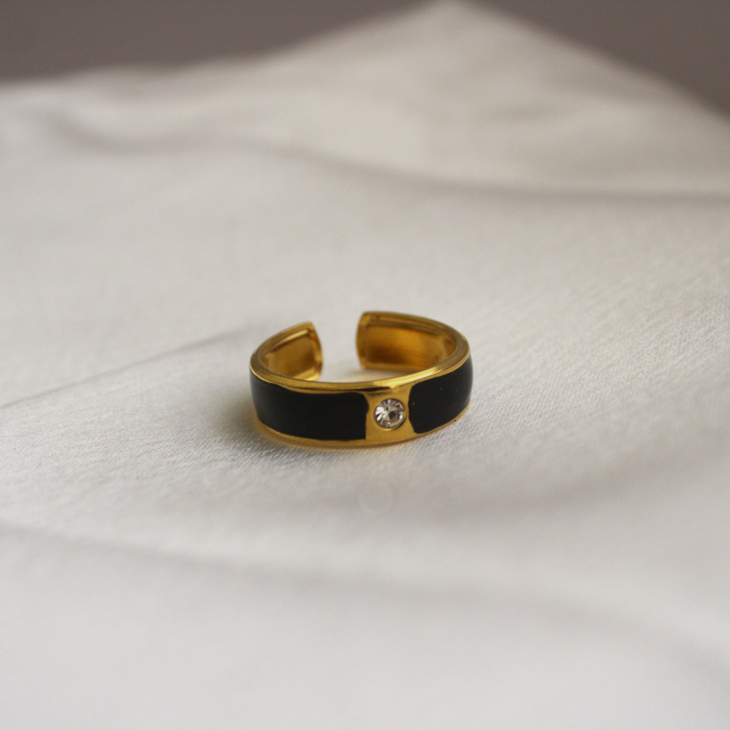 Black Enamel Studded Statement Ring