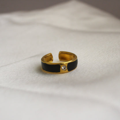 Black Enamel Studded Statement Ring