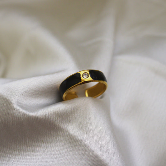 Black Enamel Studded Statement Ring